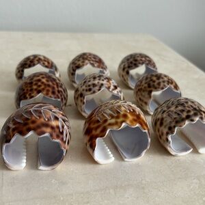 9 Vintage Tiger Cowrie Sea Shell Napkin Rings Holders Spotted engraved nautical
